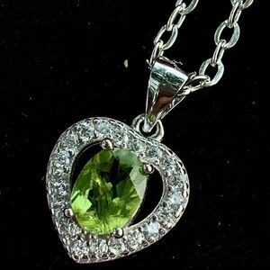 Natural Peridot Pendant With Cz in 925 Silver
